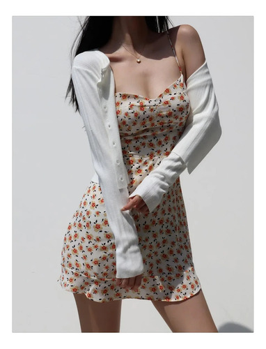 Minivestido Sin Mangas Con Cuello En V Y Estampado Floral