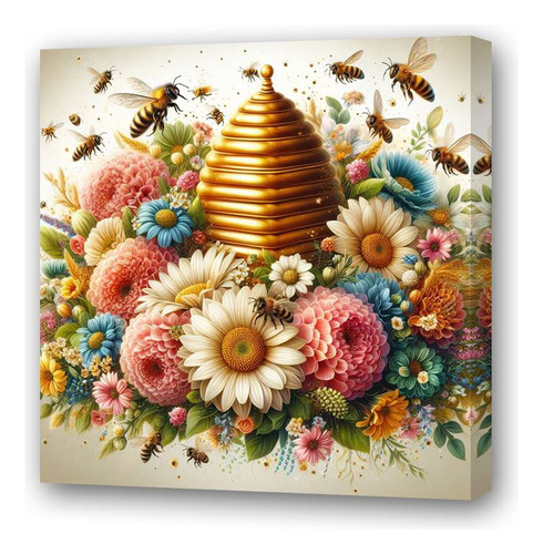 Cuadro 20x20cm Abeja Colmena Flores Bees Miel Flow M1