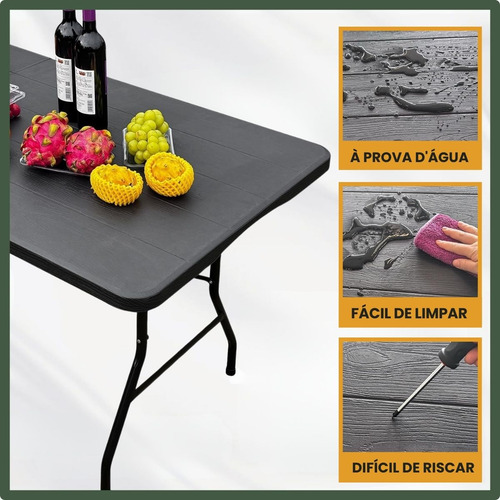 Mesa Dobrável Vira Maleta Com Alça Portátil 1.80m Para Camping Pesca Jardim Área Externa Ou Interna Salão De Festas Gourmet Cor Preto Luvinco