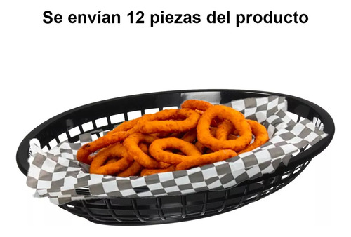20 Plato Canasta Fast Food Ovalada Alitas Papas 27 Cm Color Negro