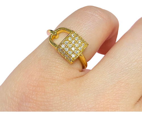 Anillo Candado Micropave Baño De Oro Gold Abo 001