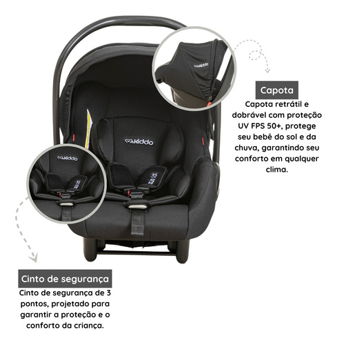 Bebê Conforto Kiddo Casulo Click Preto (13 Kg) E Base