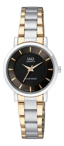 Reloj Análogo Original Marca Q&q Para Dama Color de la correa Plateado-Dorado Color del bisel Plateado Color del fondo Negro