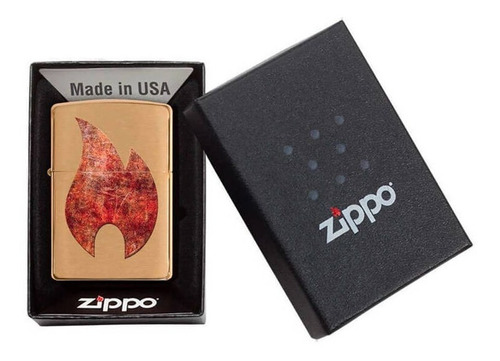 Isqueiro Zippo 29878 Dourado Rusty Flame Original Com Fluido