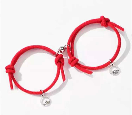 Pulsera Doble Con Iman Hilo Rojo Pareja Aniversario Novios