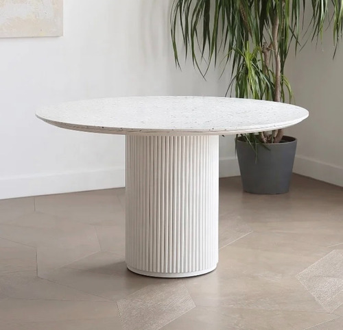Mesa Comedor Living Redonda Estilo Mármol Varillado Velvet Terrazo Blanco Blanco