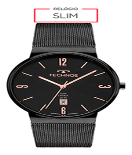 Relógio Technos Masculino Slim Preto Gm12ah/1p