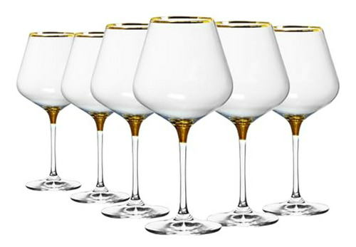 Copas De Vino De Cristal Chapadas En Oro, Juego De 6, Soplad