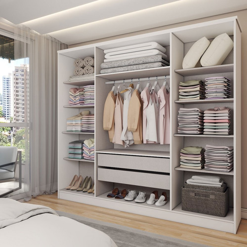 Guarda-roupa Casal Adam Plus 4 Portas 2 Gavetas Com Espelho Cor Branco