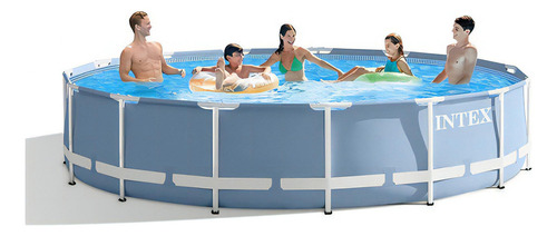 Pileta De Lona Estructural Intex 457 X84 Cm Bomba + Escalera Color Azul Celeste