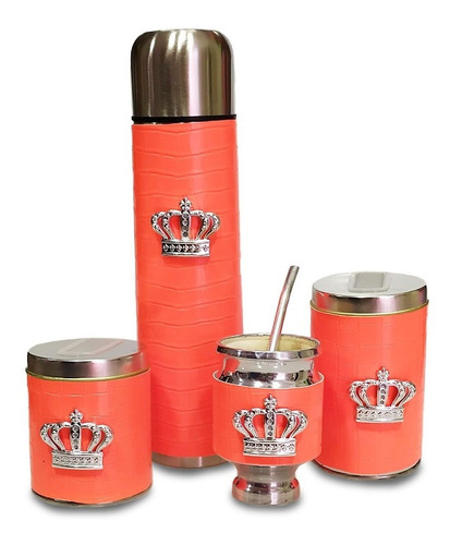 Kit Equipo Mate Con Brillo / Set De Mate Naranja Fluor