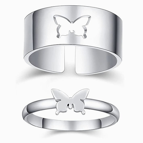 Imagen 2 de 10 de 2 Anillos Ajustable De Parejas Anillos De Mariposa Amistad