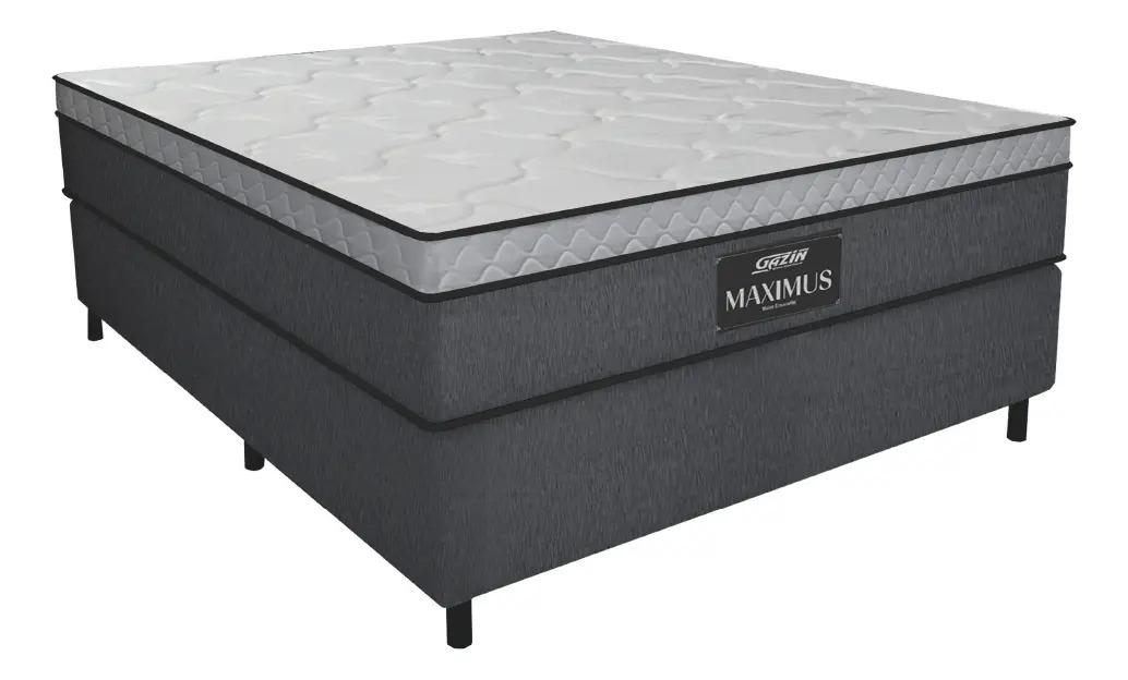Cama Box Casal Colchão Gazin Maximus Molas Ensacadas 138x188x62cm Linho Grafite / Branco - Suporta até 120Kg por Pessoa