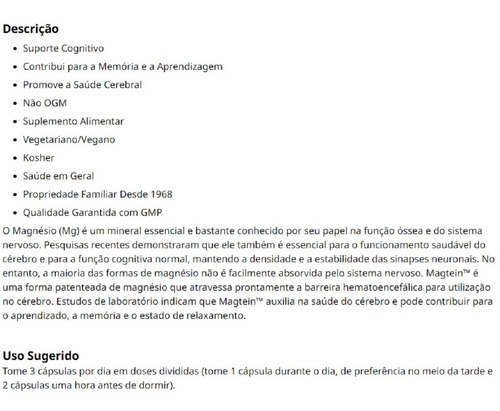 Magtein Magnesio L-treonato de magnesio 90 cápsulas NOW