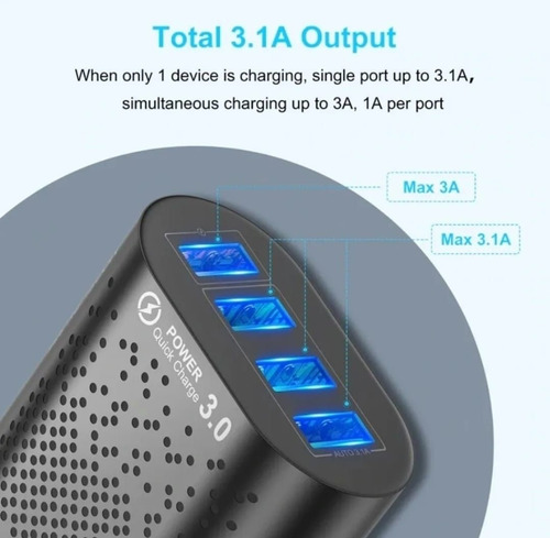 Imagen 6 de 10 de Cargador Múltiple Uslion Quick Charge 3.0 48w De 4 Puertos