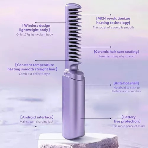 Mini Peine Alisador De Pelo Portátil Inalámbrico Recargable