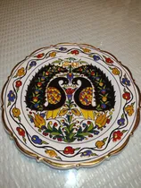 Comprar Plato Decorado Pareja De Pavos Reales Filetes Dorado Reliev 