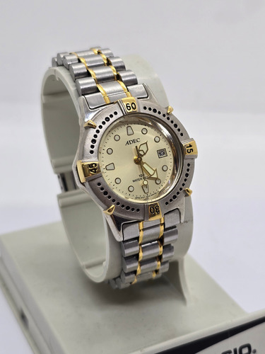 Reloj Pequeño Adec Fechador Agujas Fluor Bisel Giratorio Plateado Dorado Dorado (Usado)