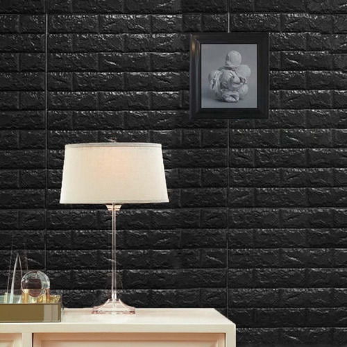 Imagen 3 de 7 de Placa De Pared Autoadhesivo Textura Ladrillo Negro Novedoso