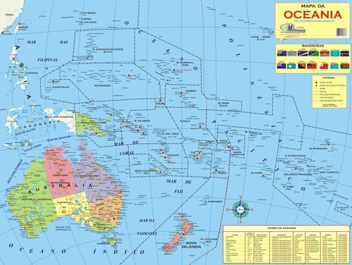 Mapa Geo Político Do Continente Oceania - Tam. 1,20 X 0,90 M