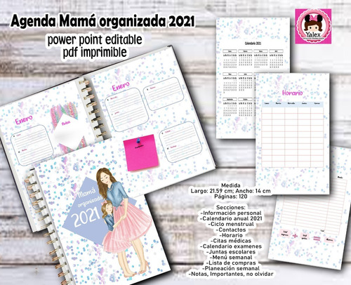 Kit Imprimible Agenda 2021 Mamá Organizada Editable Mod4