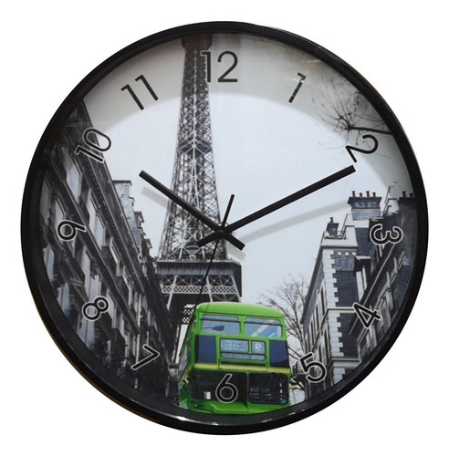 Reloj De Pared París Estructura Negro Fondo Negro