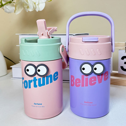 Taza Portátil De Acero Inoxidable Con Pajita