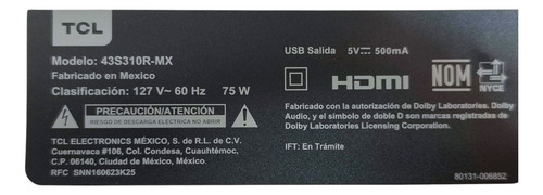 Tiras Led Tcl Para Tv 43s310r-mx