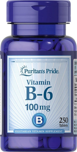 Vitamina B6, Piridoxina Hcl, 100mg, 250 Caps Puritan Oferta