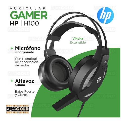 Imagen 3 de 9 de Auricular Gamer Hp H100 Pc Notebook Microfono X2 Jack Indep.