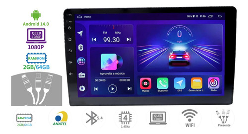 Multimidia10''2din 2ram+32g Qled Carplay Android Auto+camera