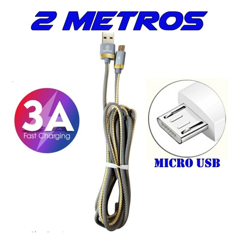 Cabo Carregador Rápido Micro Usb V8 - 2 Metros - Reforçado