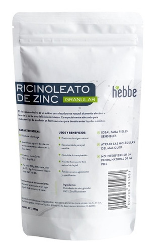 Ricinoleato De Zinc 100% Puro Desodorante Sólido Cosmet 250g