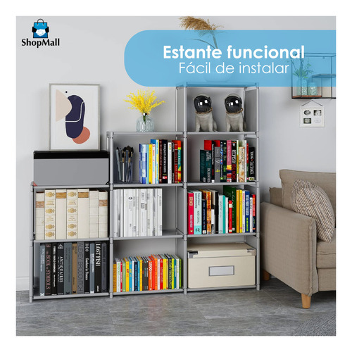 Estante Almacenamiento 9 Cajoneras Librero 120x123cm Mueble Color Gris Claro