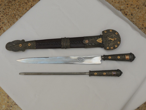 Conjunto De Chaira Y Cuchillo. Lamina Guazubirá 37cm.