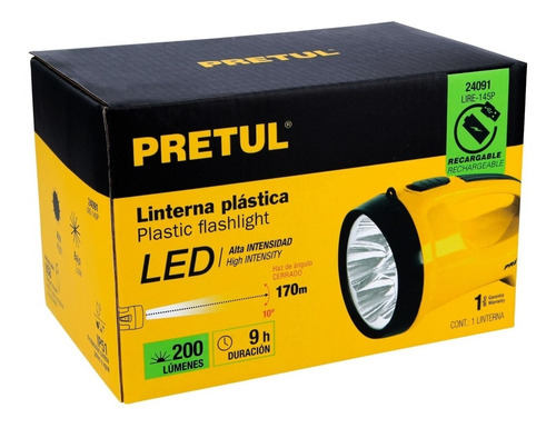 Linterna Reflectora 5 Leds 200 Lm Recargable, Pretul