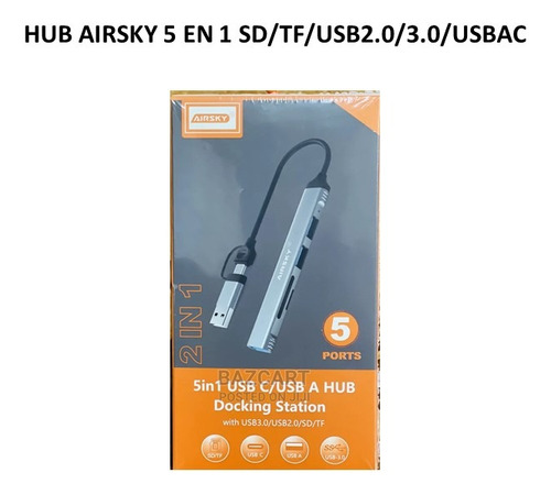 Hub Airsky 5 En 1 Sd/tf/usb2.0/3.0/usb A C