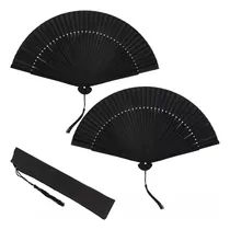 Comprar 2 Ventilador De Mano Abanico Chino Plegable De Bambú Negro