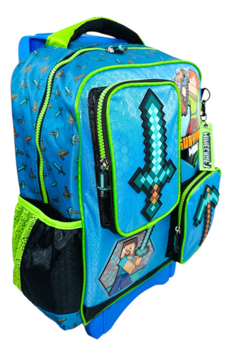 Mochila Carrito Rueditas Minecraft Primaria Ruz Original Azul Minecraft