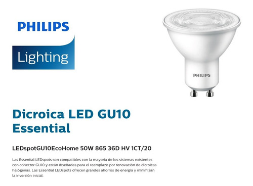 Imagen 2 de 2 de Pack 2 Dicricos Led Philips 5w Calida Gu10