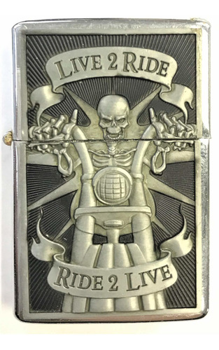 Live To Ride Biker Skull Diseño Prueba Viento Jet Flame
