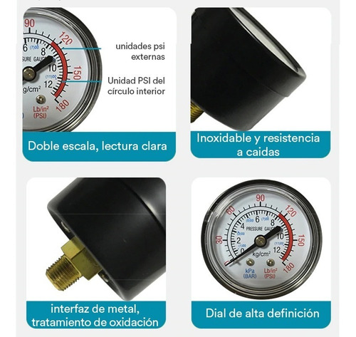 Manómetro 180 Psi Portátil Doble Escala Calibrador Presión