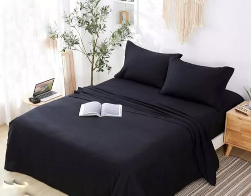 Juego De Sabanas 2 Plazas Y Media Lisa Hotelera Oferta Negro Liso