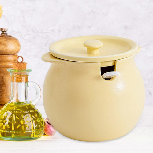 Elegante Juego De Botes De Cerámica Con Cuchara: M Amarillo
