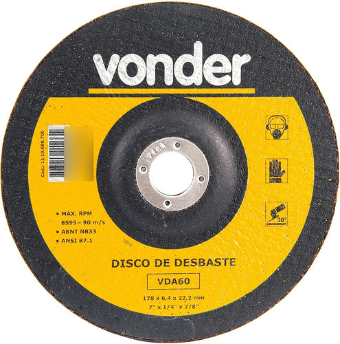 Disco De Desbaste 177,8x6,4x22,22 Para Aço Carbono Vda60 - V