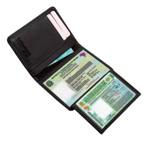 Carteira Masculina Antifurto Proteção Rfid Slim Couro Luxo Cor Preto