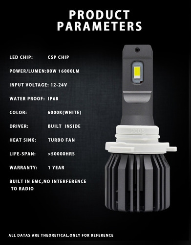 Imagen 3 de 9 de Luces Led U6 16.000 Lúmenes, 80w, H4, H13, 9004, 9007.