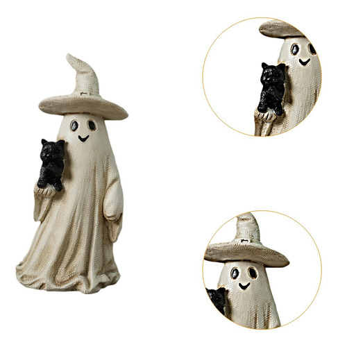 Figura De Fantasma De Halloween Y Gato Negro, Beige