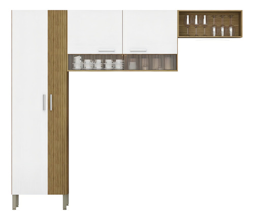 Cozinha Compacta 4 Portas Kits Paraná Cristal (217x250x31cm) Cor Supr/supr/cp-fr