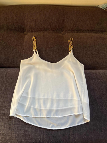 Blusa De Gasa Blanca Con Breteles Dorados T.m